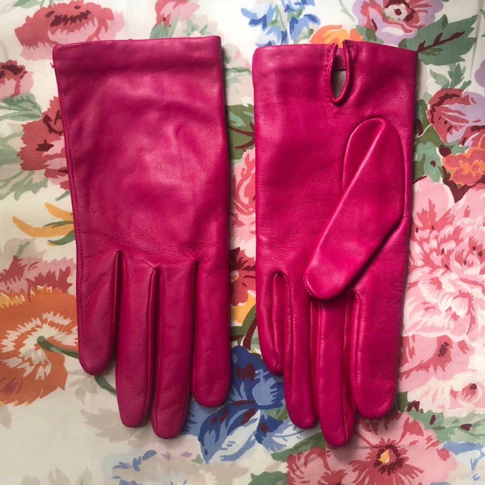 Lord & Taylor Hot Pink Silk Lined Leather Gloves